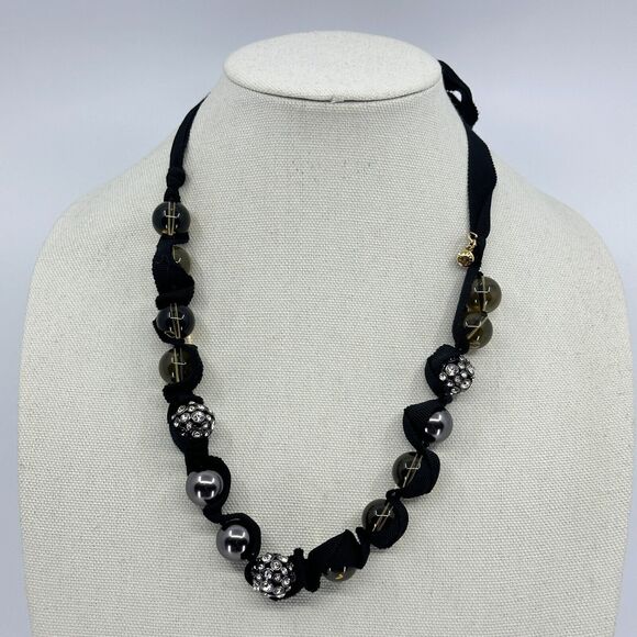 J. Crew Jewelry - J. Crew Necklace Glass Rhinestone Ribbon Beaded Tie Closure Estate Costume